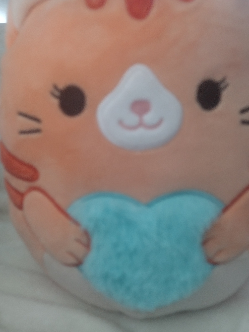 Squishmallows Peach Cat Plush with Blue Heart 8" Gigi w/Fuzzy Blue Heart New